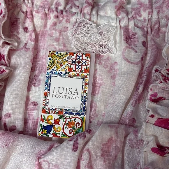 Luisa Positano Giorgio Mini Dress White & Pink Linen Amalfi Coast Italy Inspired - Picture 10 of 16